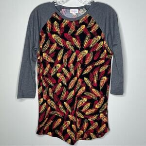 Lularoe Bohemian Feather Print 3/4 Sleeve Top Small